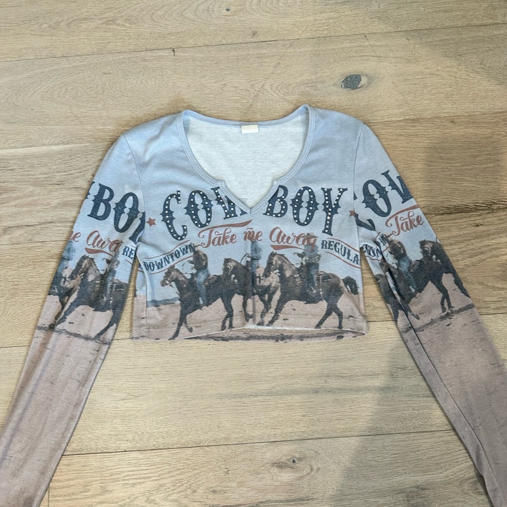 Urban Outfitters Bedazzled Cowboy Long Sleeve Top